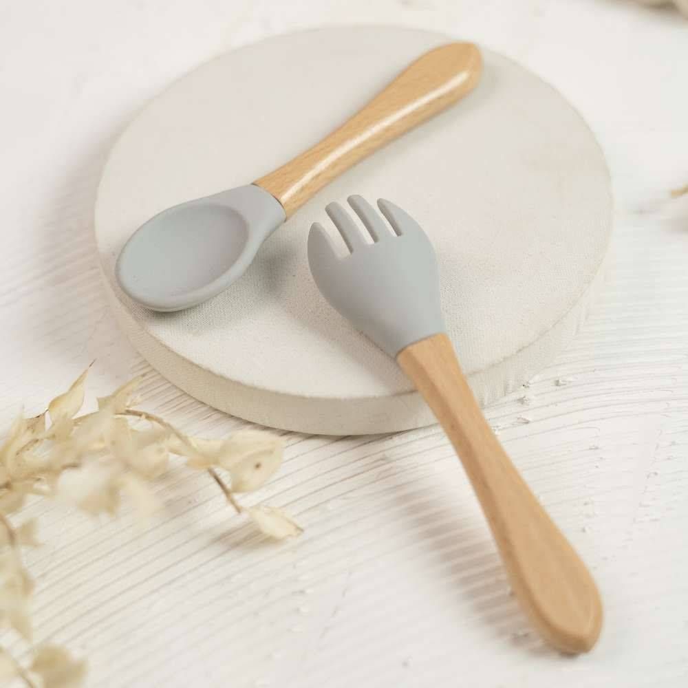 قاشق چنگال سیلیکونی چوبی طوسی