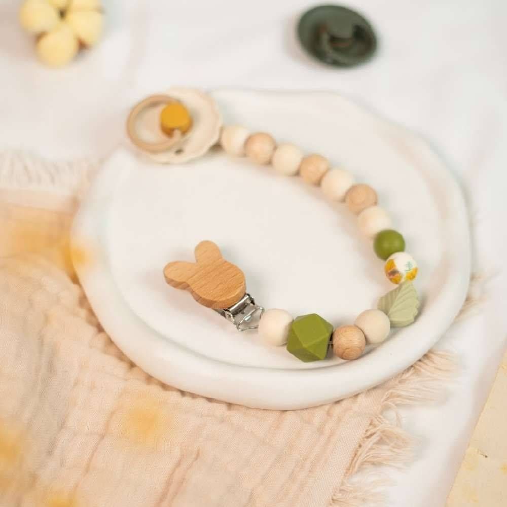 بند پستونک چوبی سیلیکونی خرگوش (سبز)